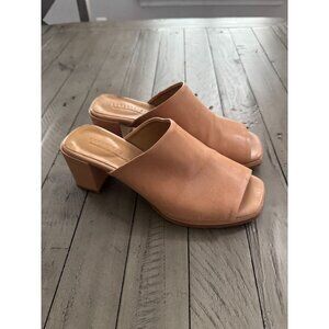 Ernesto Dolani Tan Leather Low Block Heel Mules Sandals Size 37.5